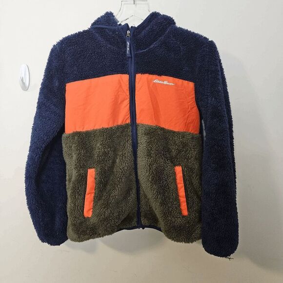 Eddie Bauer Other - Eddie Bauer Kids Quest Plush Fleece Hooded Jacket (Navy/Olive Colorblock, Large